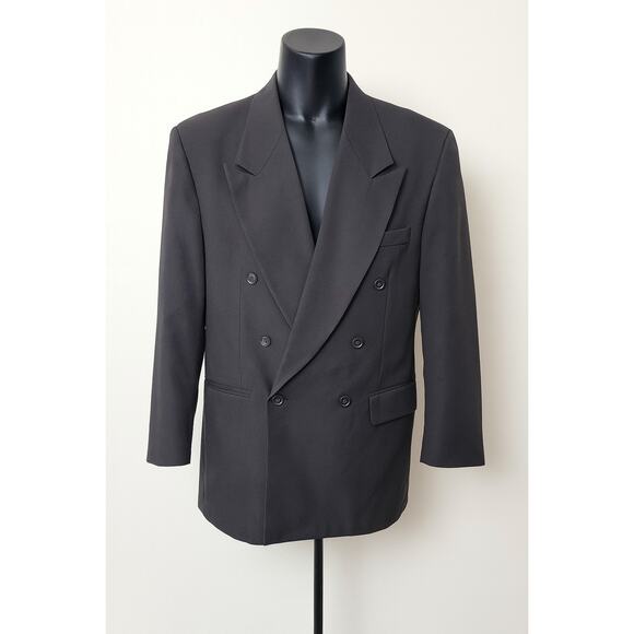 Julian Loren Men’s 44R Double Breasted Black Suit Jacket Blazer Classic Formal - Picture 1 of 14